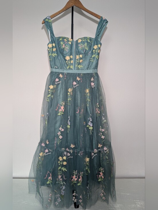 Dresses & Skirts - Embroidered Teal Floral Maxi Dress